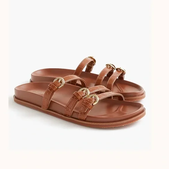 J.CREW 3-Strap Brown Faux Crocodile Slide Sandals 8 - Picture 12 of 12